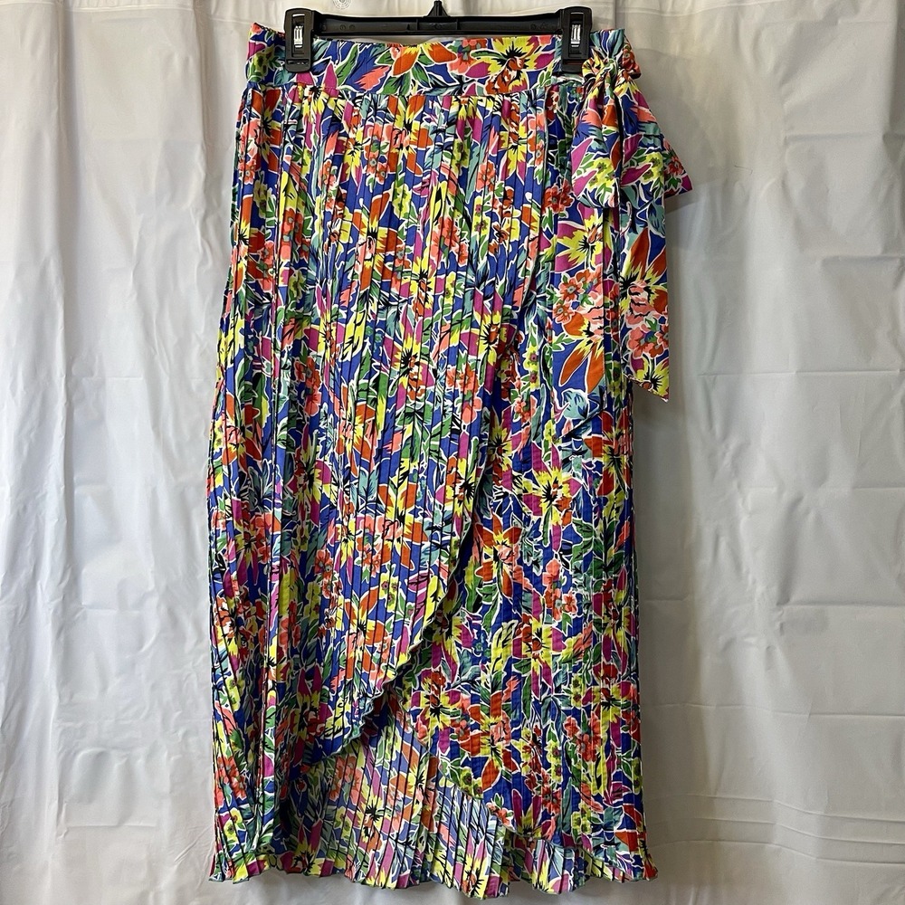 Violet Skies Women Size M Pleated Hi-Low Midi Skirt Tie Vibrant Floral Resort
